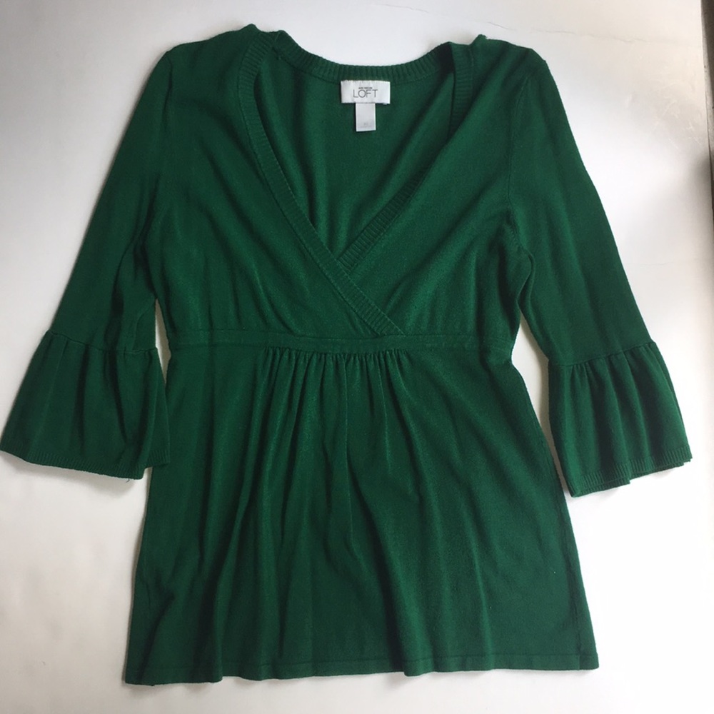Ann Taylor loft  green sweater 3/4 sleeve  XS